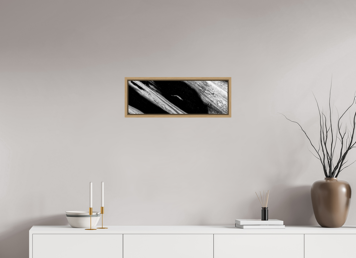 24 x 8″, Floater Frame Natural Oak Fractured