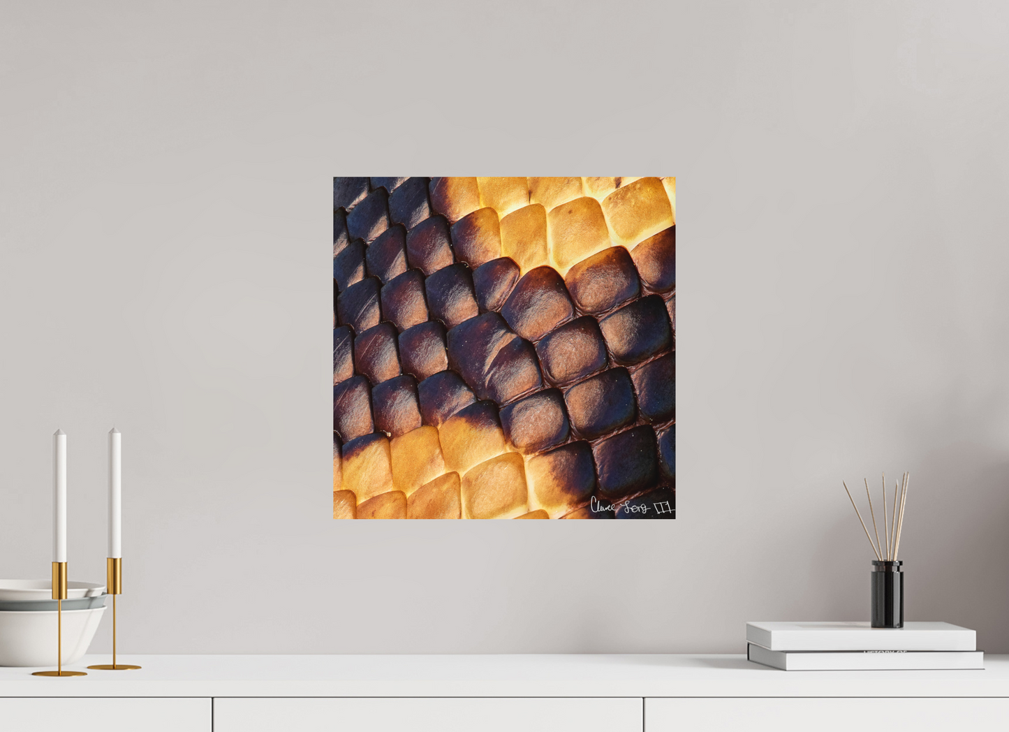 15 x 15″, Matte Metal Python’s Glow