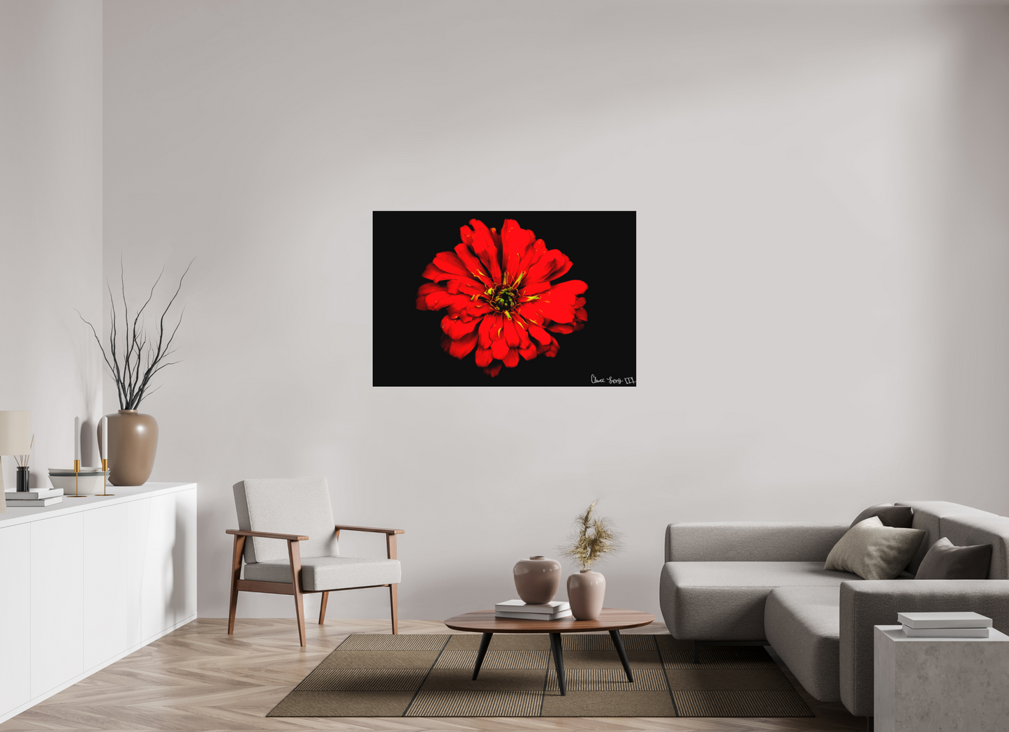 54 x 36″, Matte Metal Zinnia of Fire