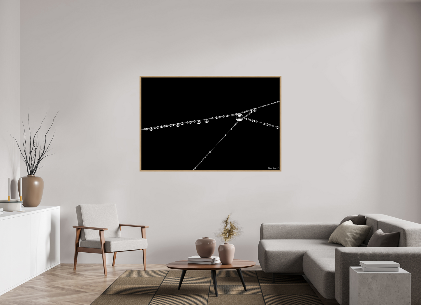 66 x 44″, Floater Frame Natural Oak Wispy Junction
