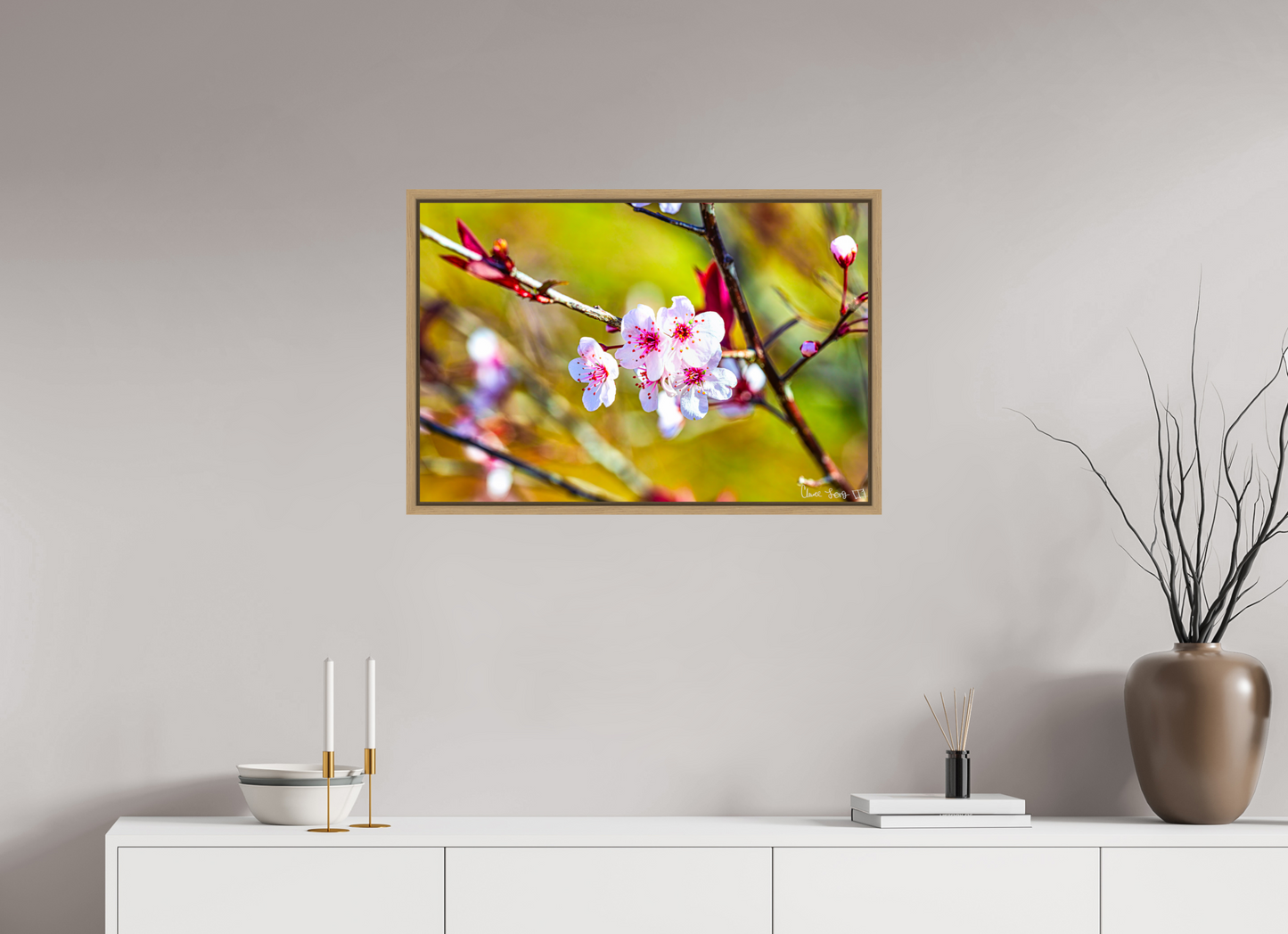 30 x 20″, Floater Frame Natural Oak Cherry Blossom
