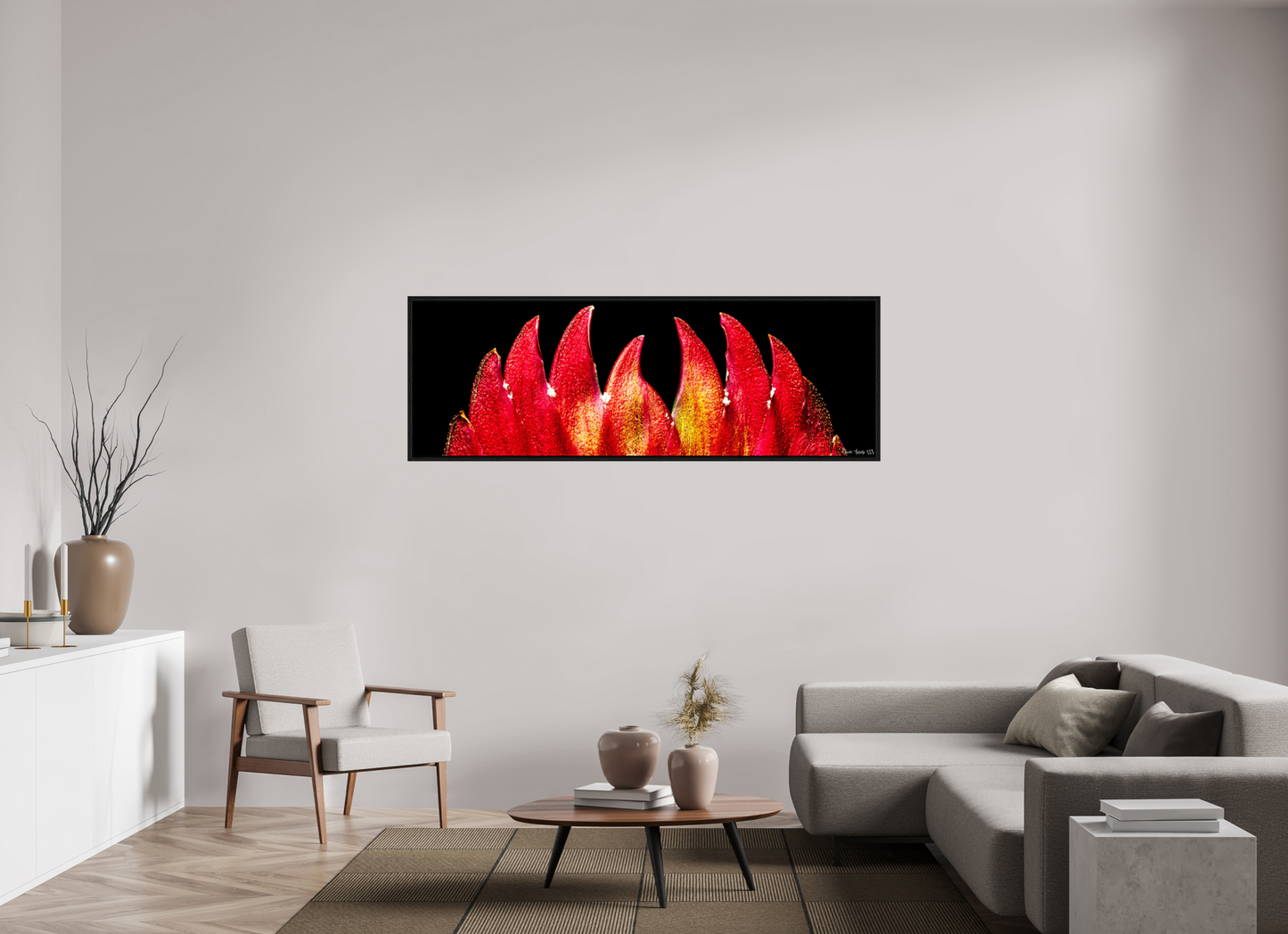 72 x 24″, Floater Frame Black Oak Flaming Sword