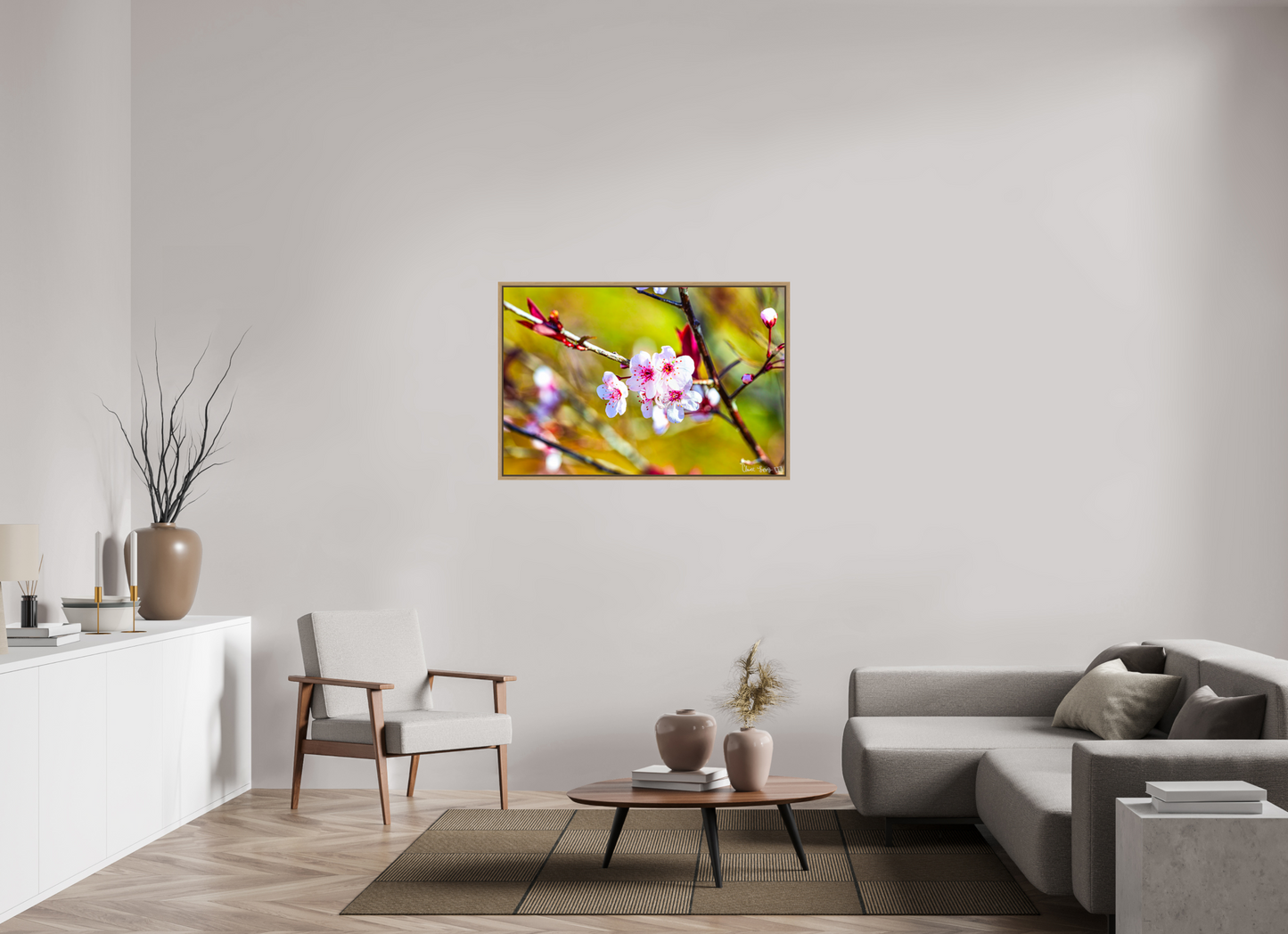 45 x 30″, Floater Frame Natural Oak Cherry Blossom