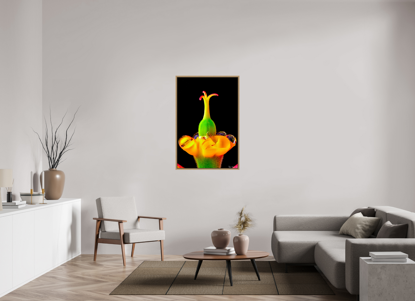 30 x 45″, Floater Frame Natural Oak Bubble Fountain