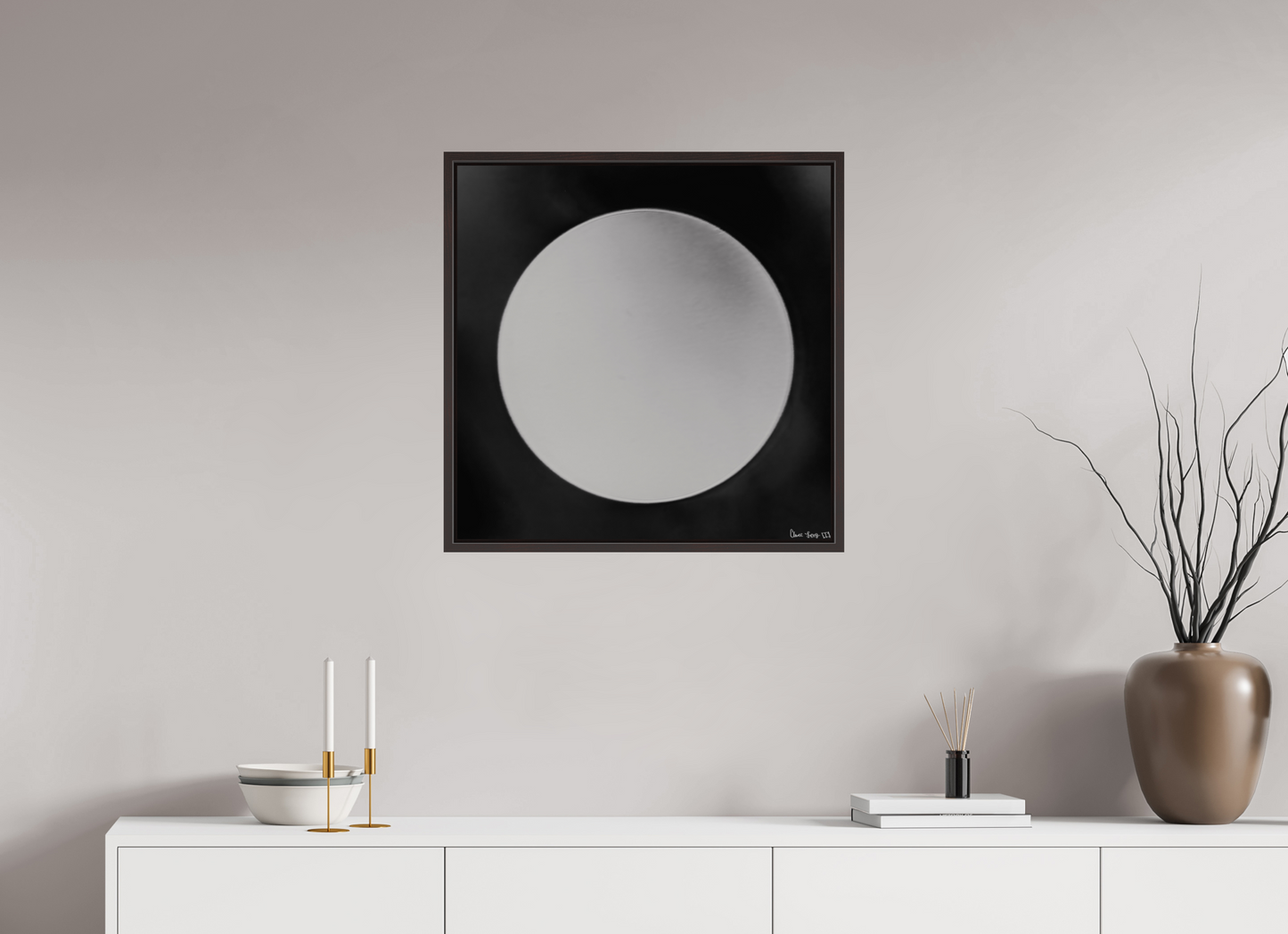 25 x 25″, Floater Frame Alder Brown Lycan’s Moon