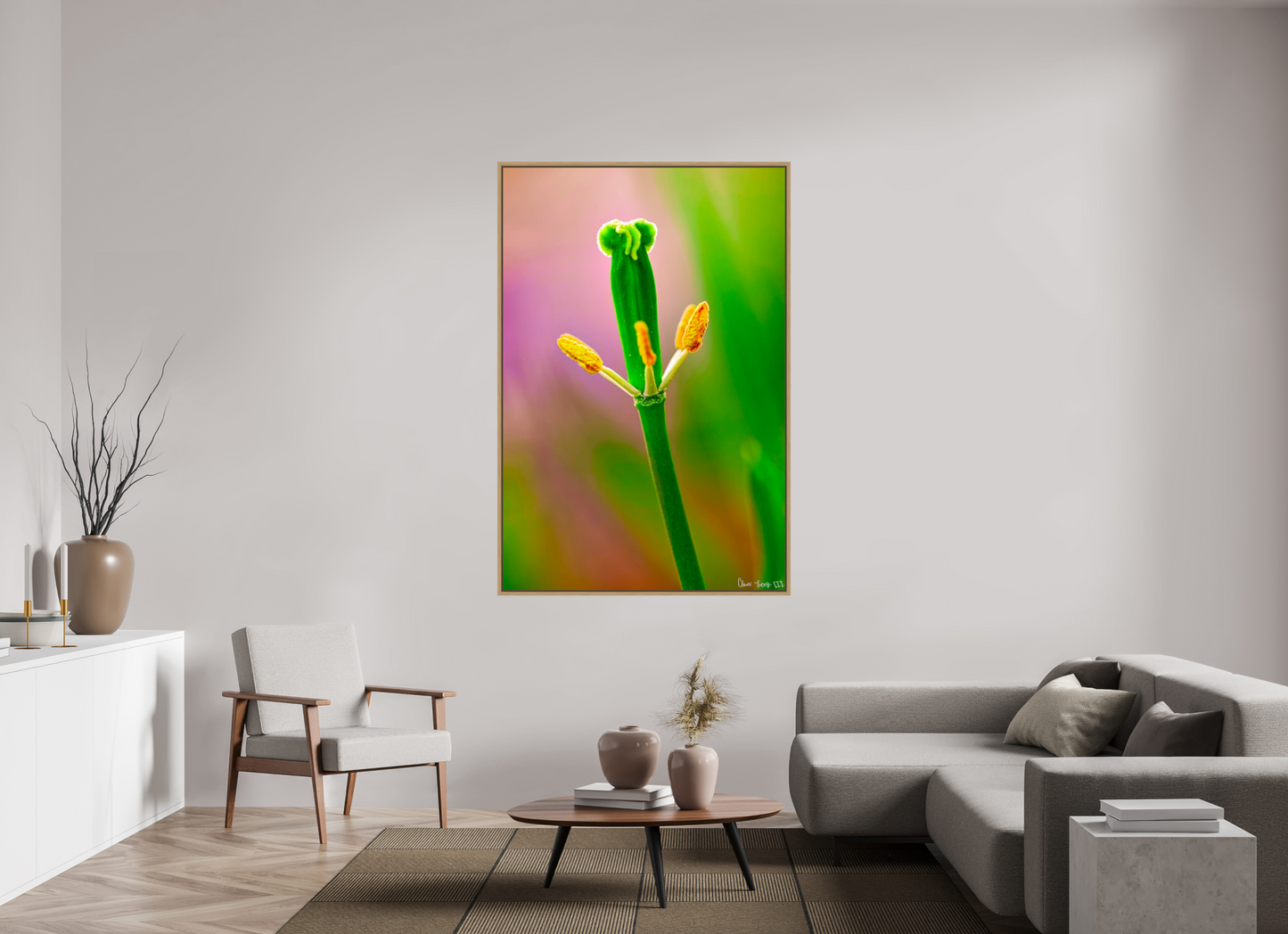 44 x 66″, Floater Frame Natural Oak Gaia’s Tower