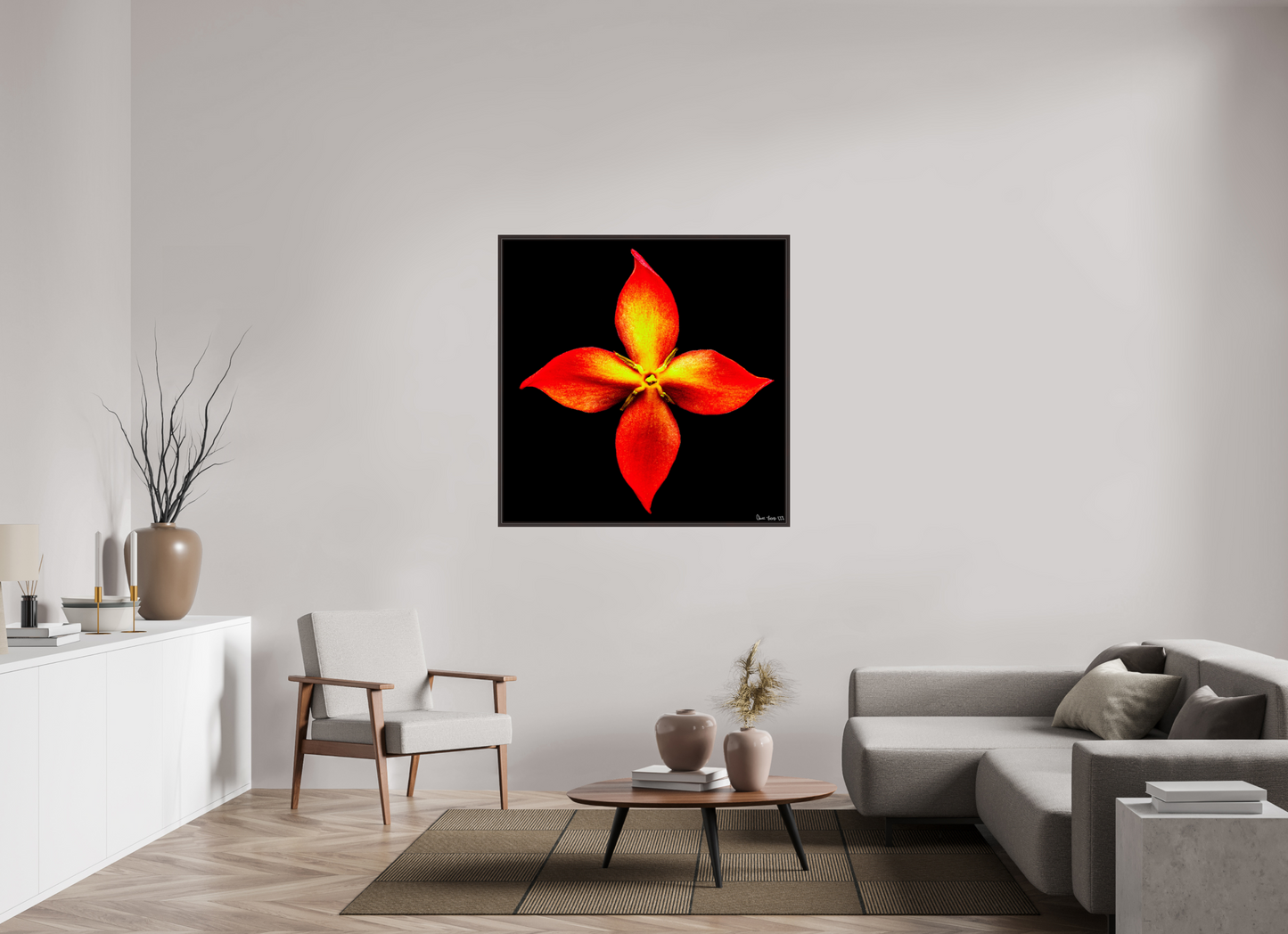 45 x 45″, Floater Frame Alder Brown Blazing Compass