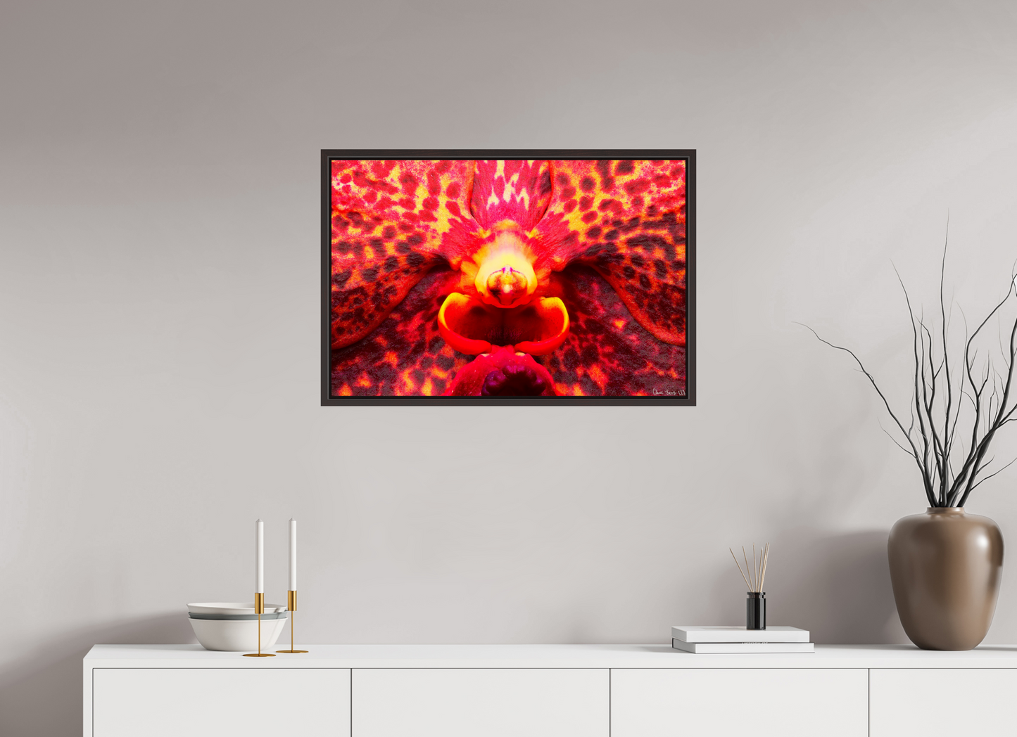 30 x 20″, Floater Frame Alder Brown Orchid’s Last Stand in the Inferno