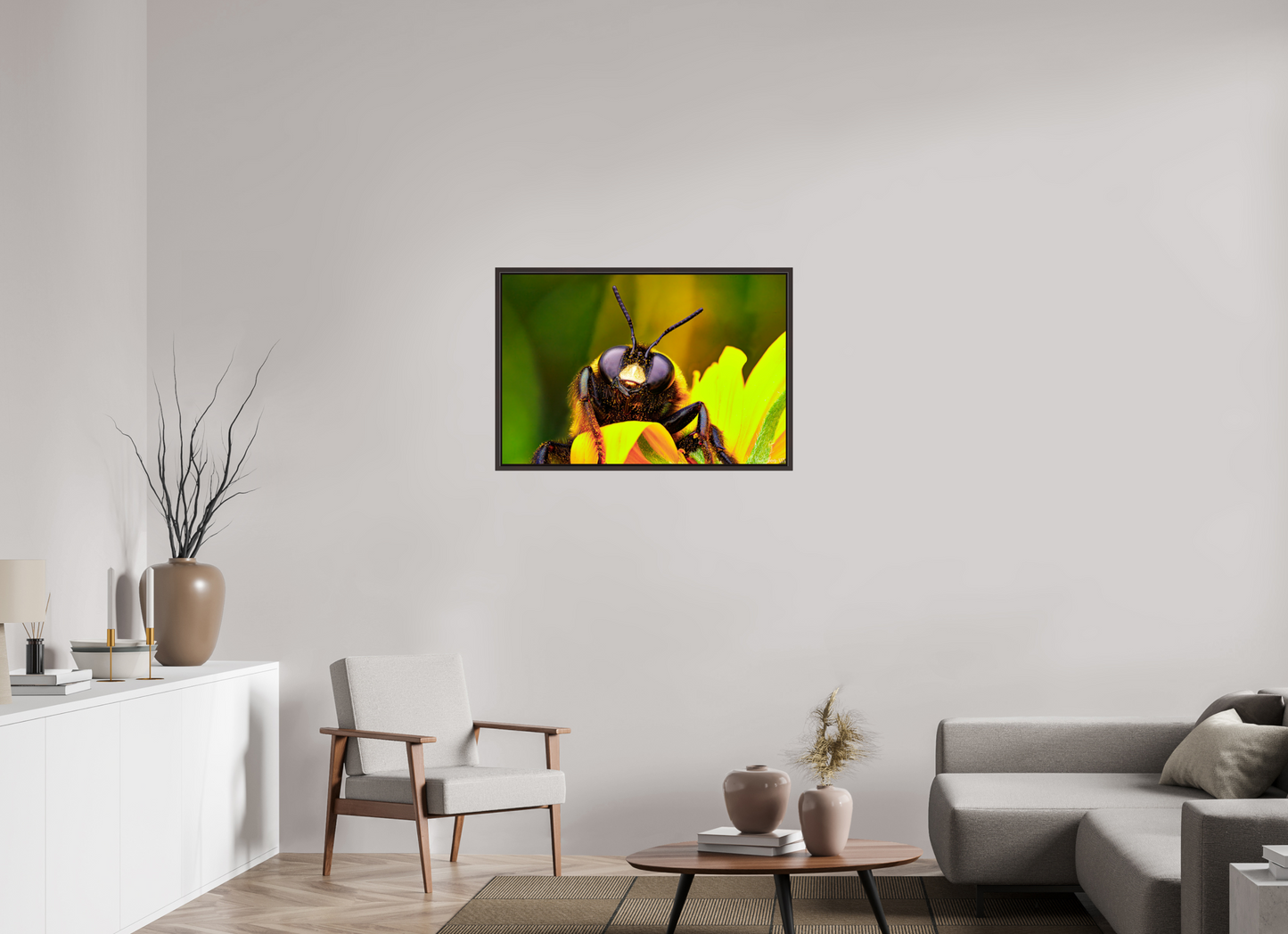 36 x 24″, Floater Frame Alder Brown The Curious Bumblebee