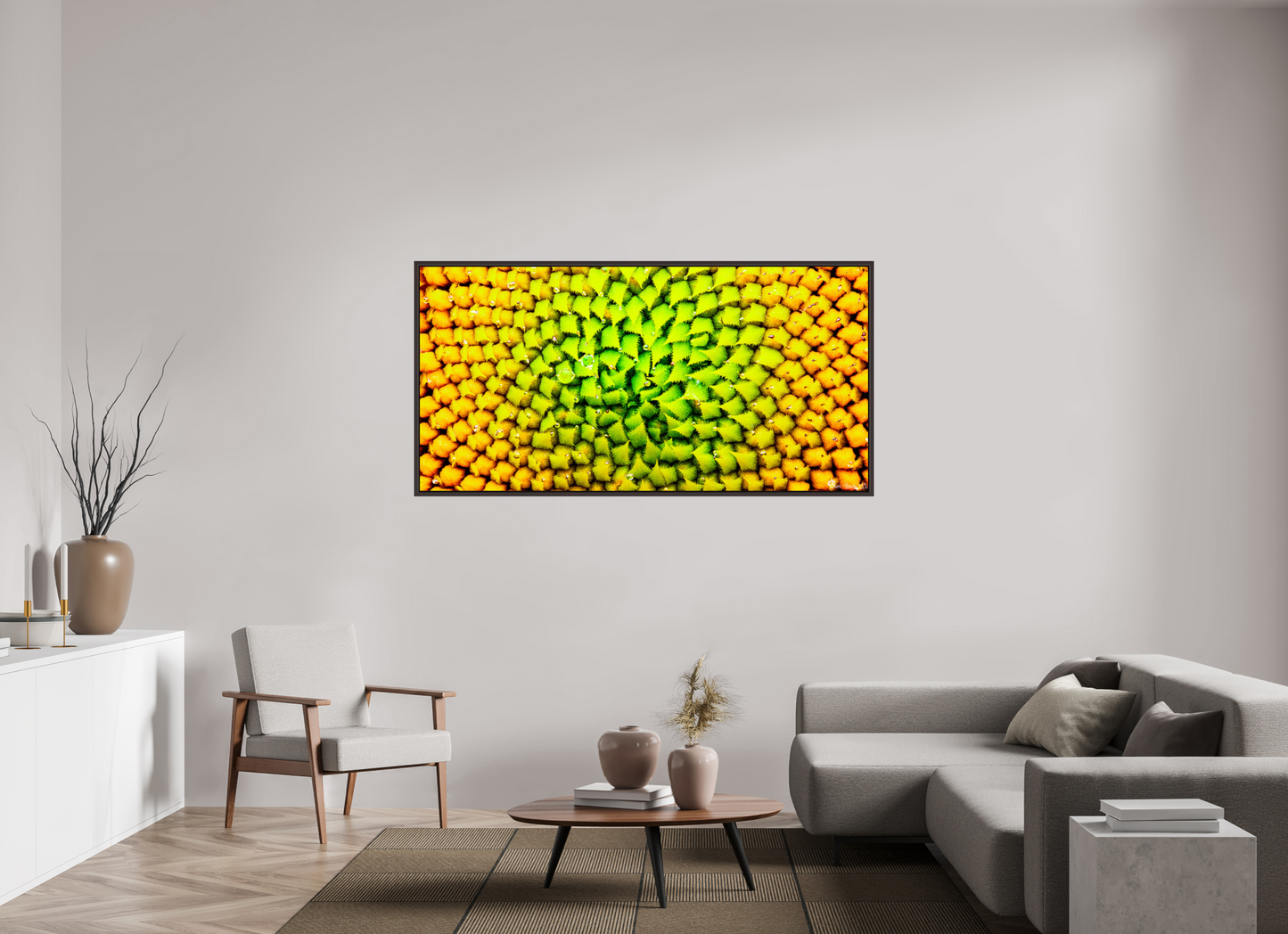 70 x 35″, Floater Frame Alder Brown Geometric Harmony