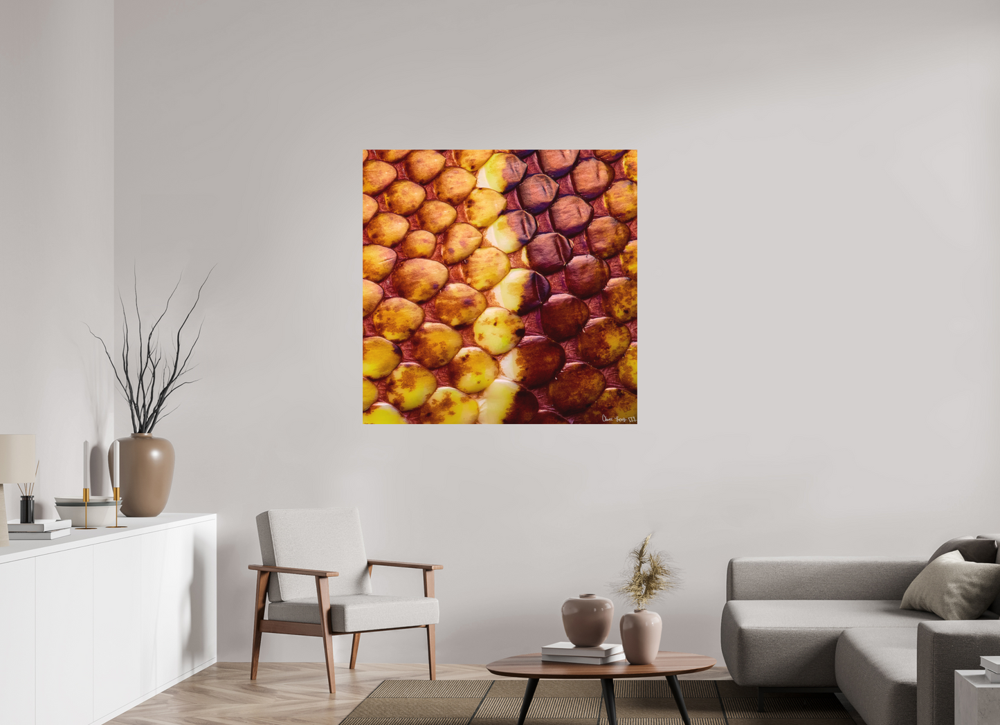 45 x 45″, Matte Metal Reptilian Divide