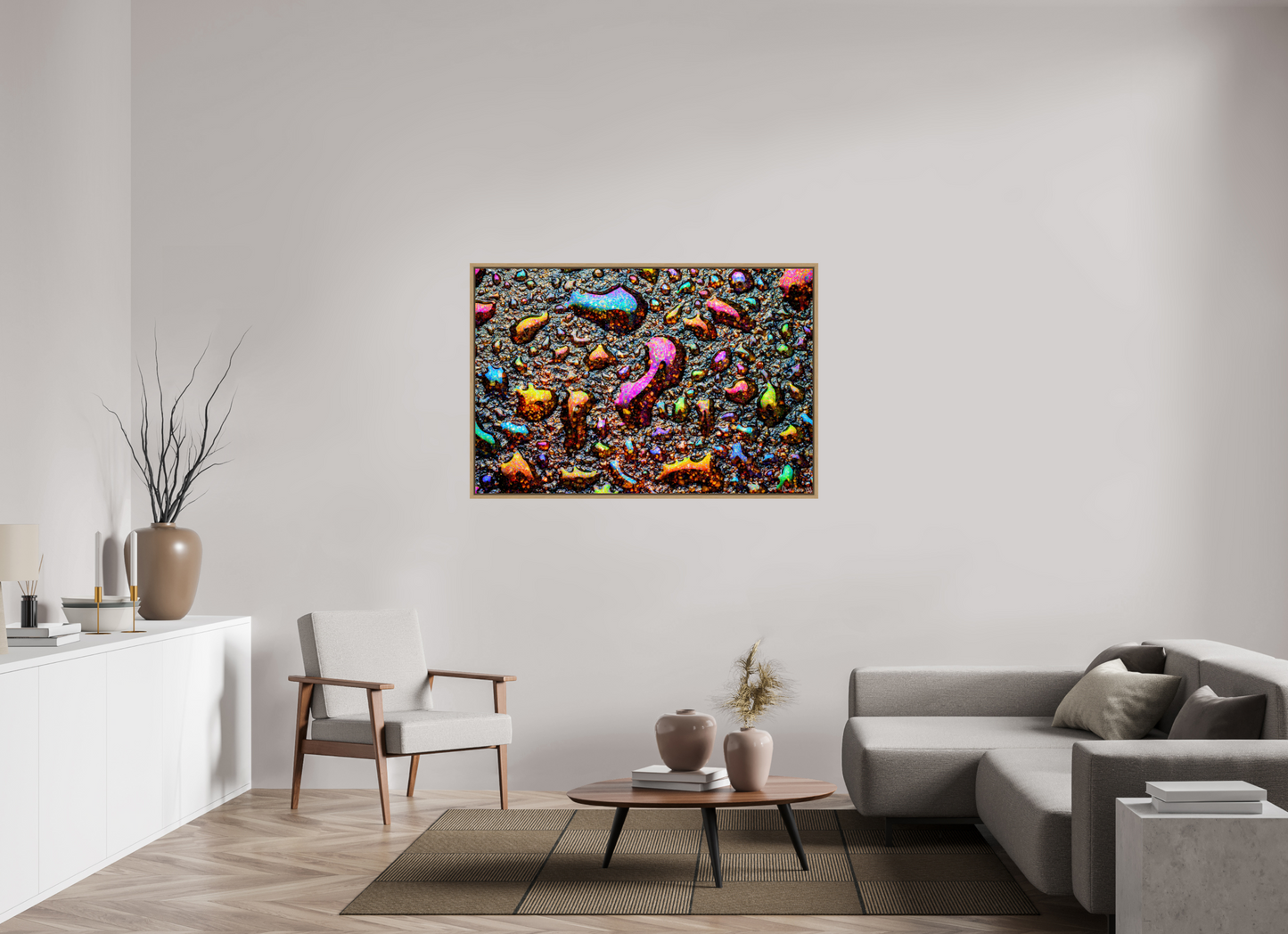 54 x 36″, Floater Frame Natural Oak Homage to My Adolescence