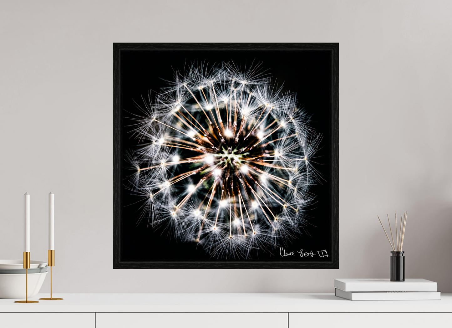 20 x 20″, Floater Frame Black Oak Starburst