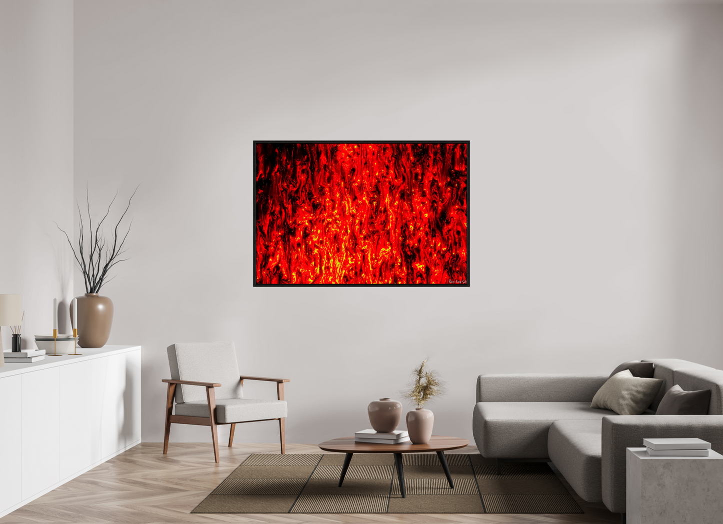 60 x 40″, Floater Frame Black Oak Inferno