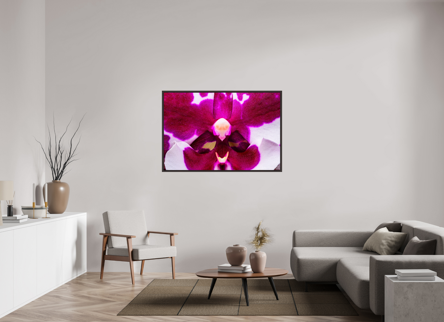 54 x 36″, Floater Frame Alder Brown Droid Orchid