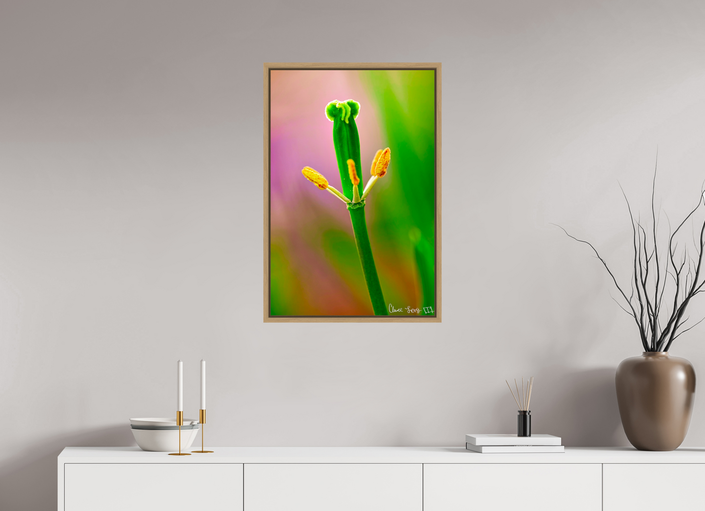 20 x 30″, Floater Frame Natural Oak Gaia’s Tower