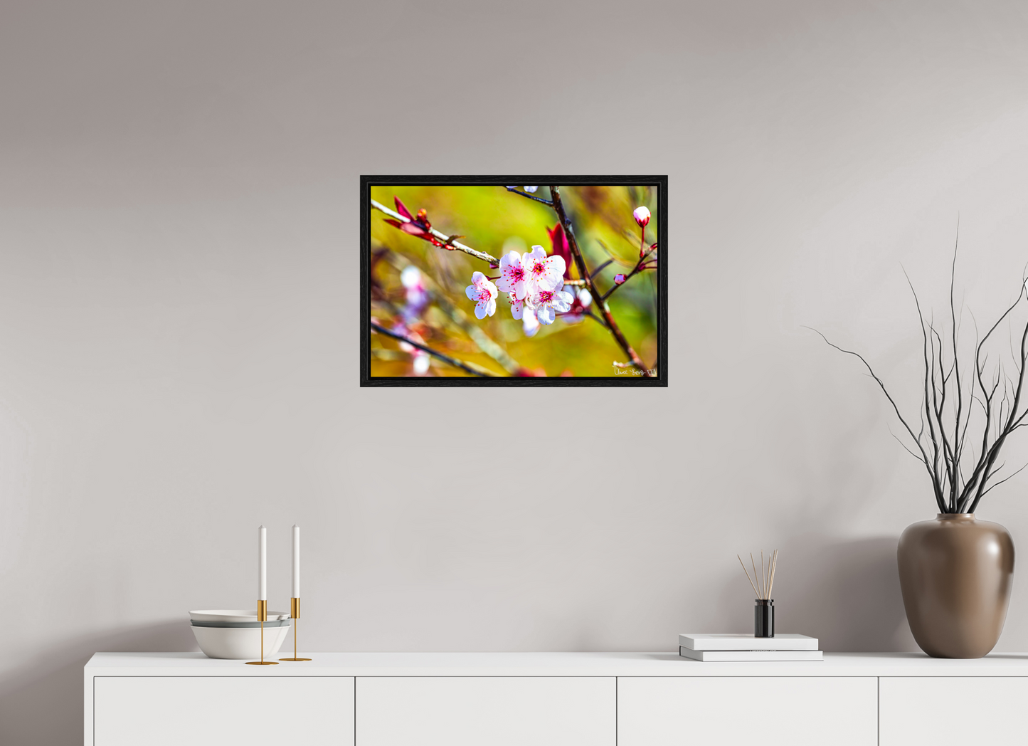 24 x 16″, Floater Frame Black Oak Cherry Blossom