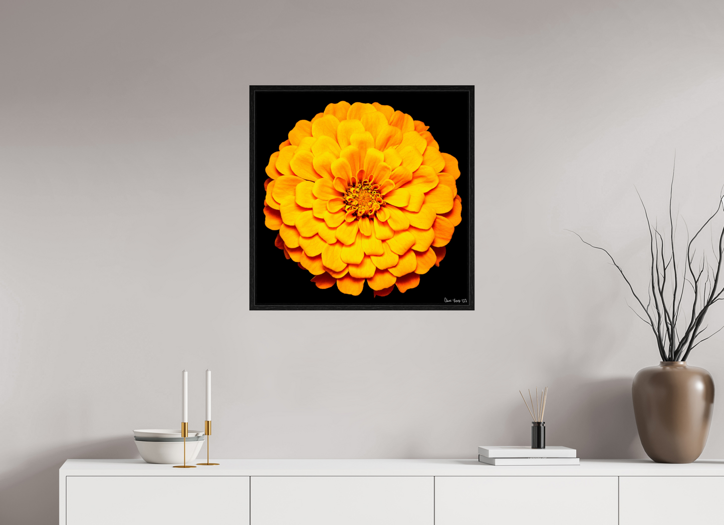 25 x 25″, Floater Frame Black Oak Midnight Sun