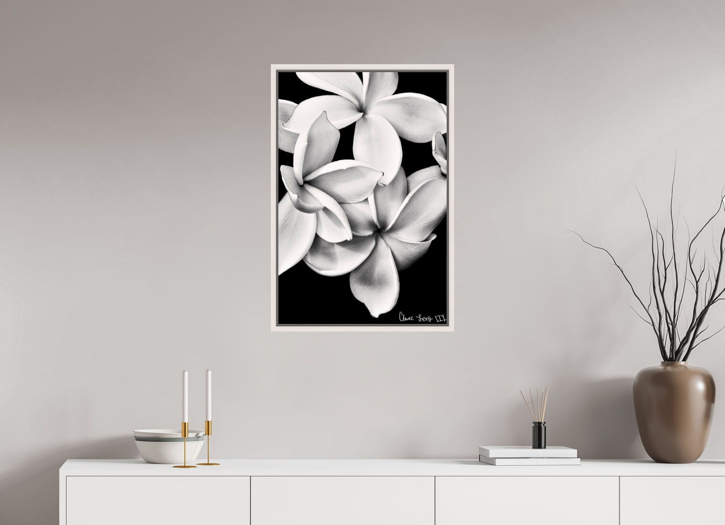 20 x 30″, Floater Frame Maple White Floral Abyss