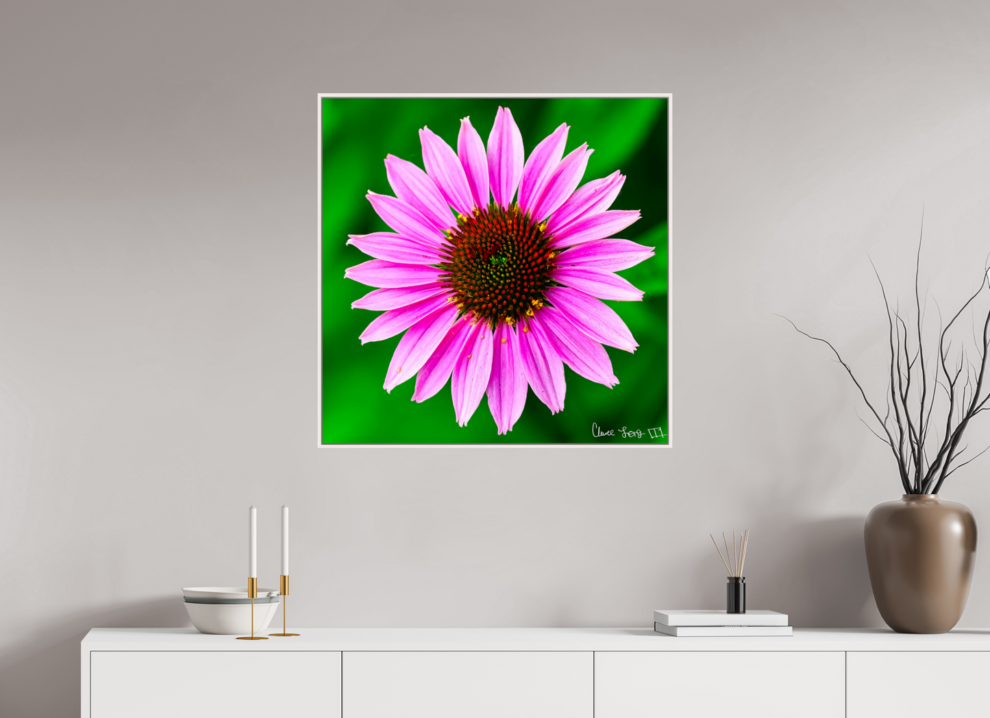 30 x 30″, Floater Frame Maple White Icosidigon