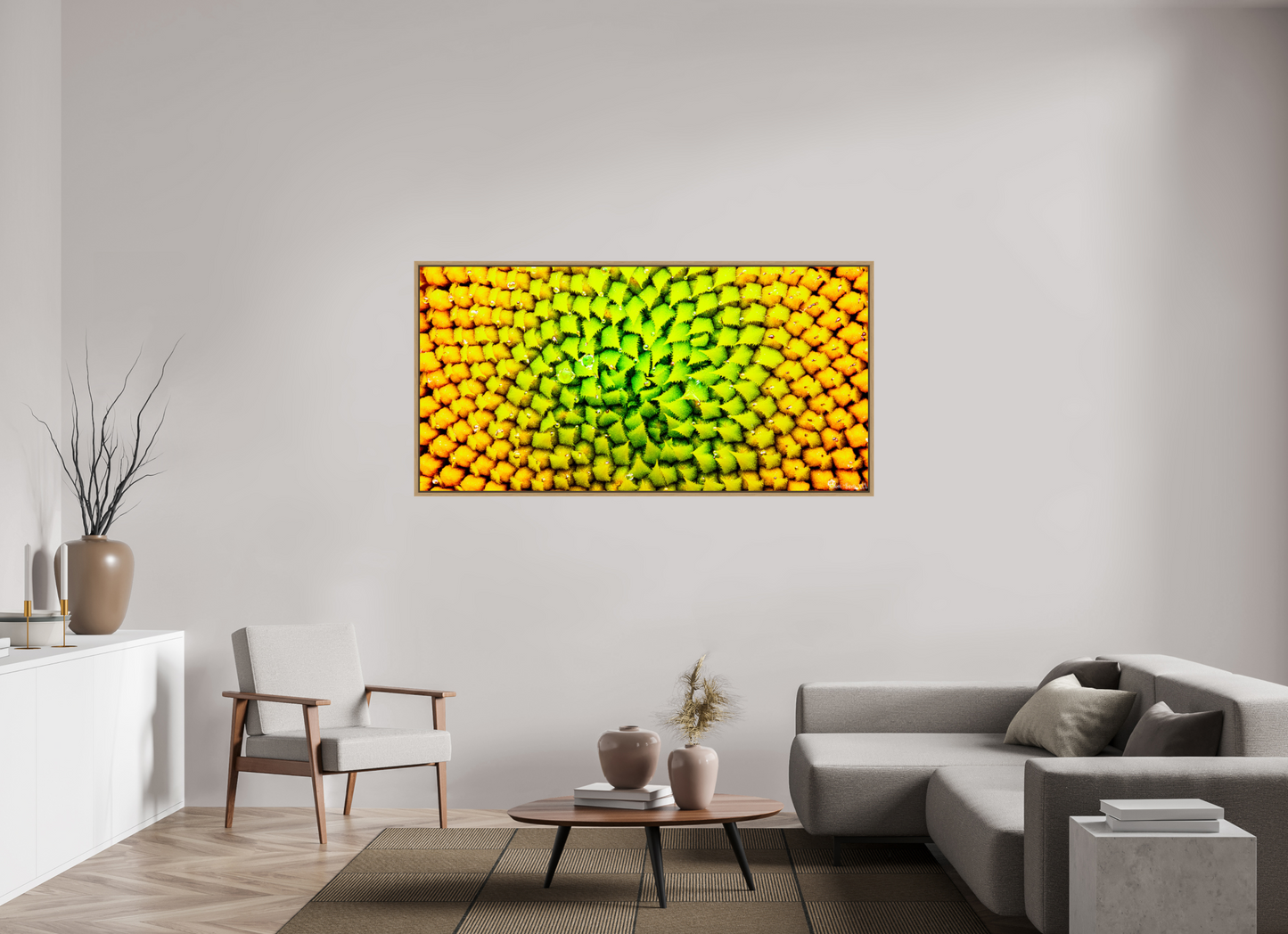 70 x 35″, Floater Frame Natural Oak Geometric Harmony