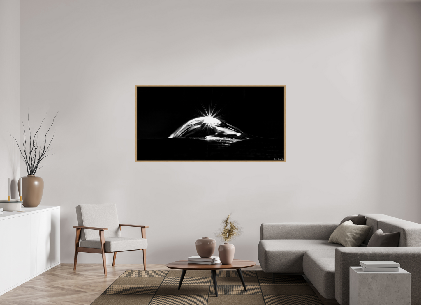 70 x 35″, Floater Frame Natural Oak Starry Mountain