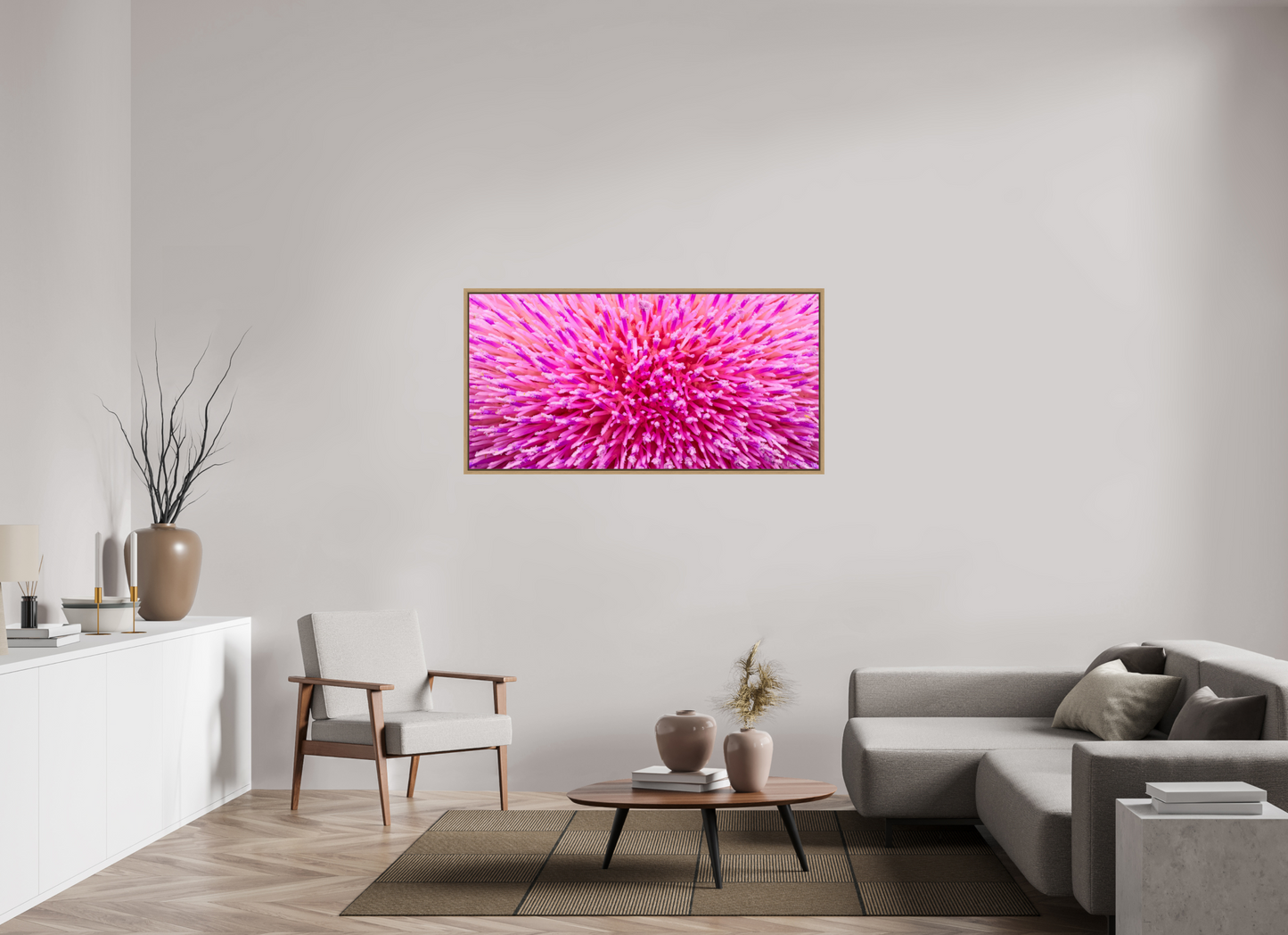 56 x 28″, Floater Frame Natural Oak Thistle Sea