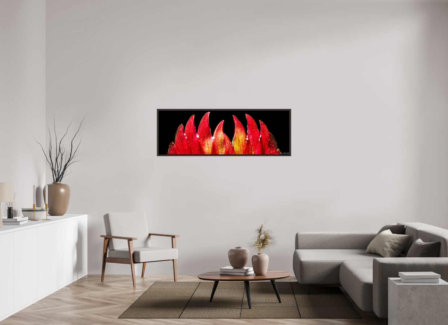 60 x 20″, Floater Frame Alder Brown Flaming Sword