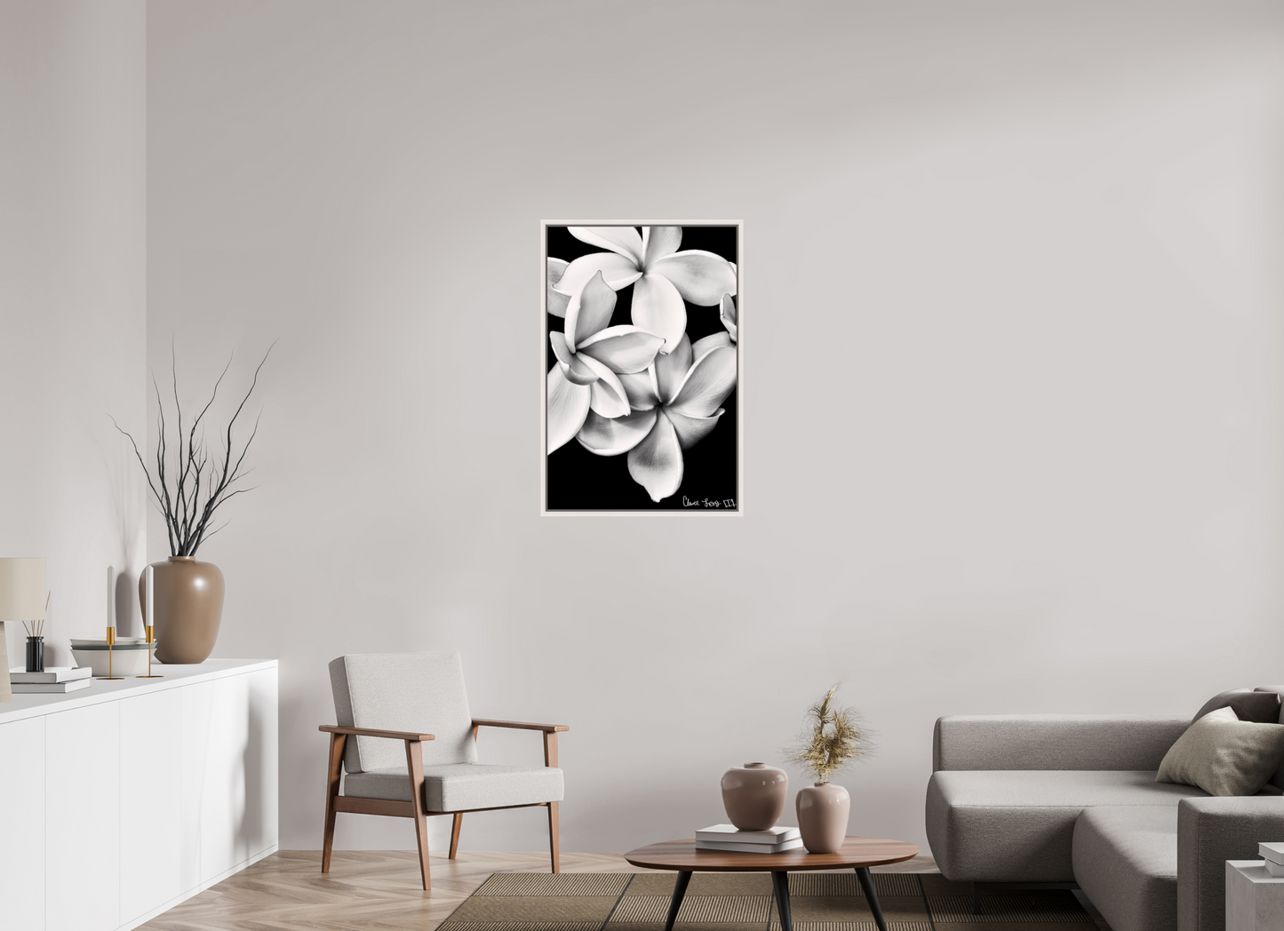 24 x 36″, Floater Frame Maple White Floral Abyss
