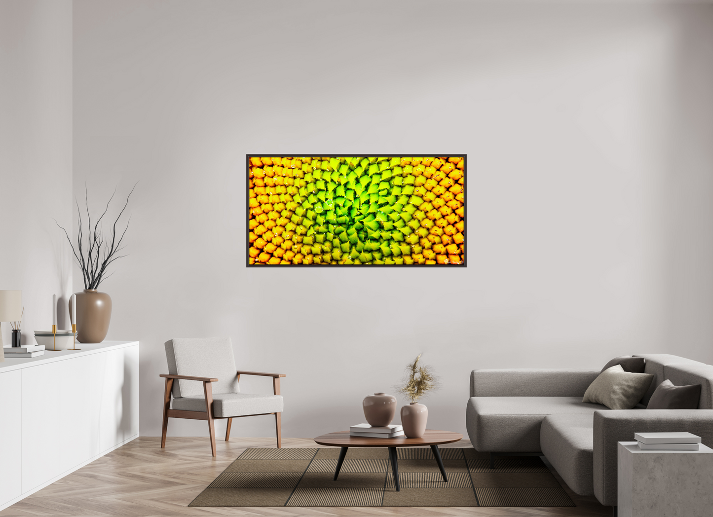 62 x 31″, Floater Frame Alder Brown Geometric Harmony