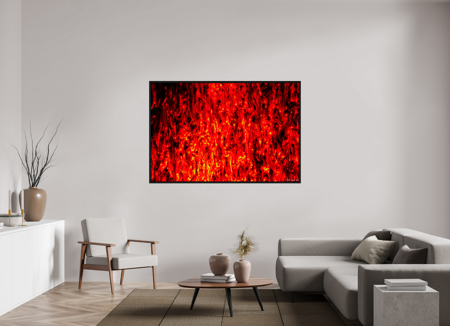 66 x 44″, Floater Frame Black Oak Inferno