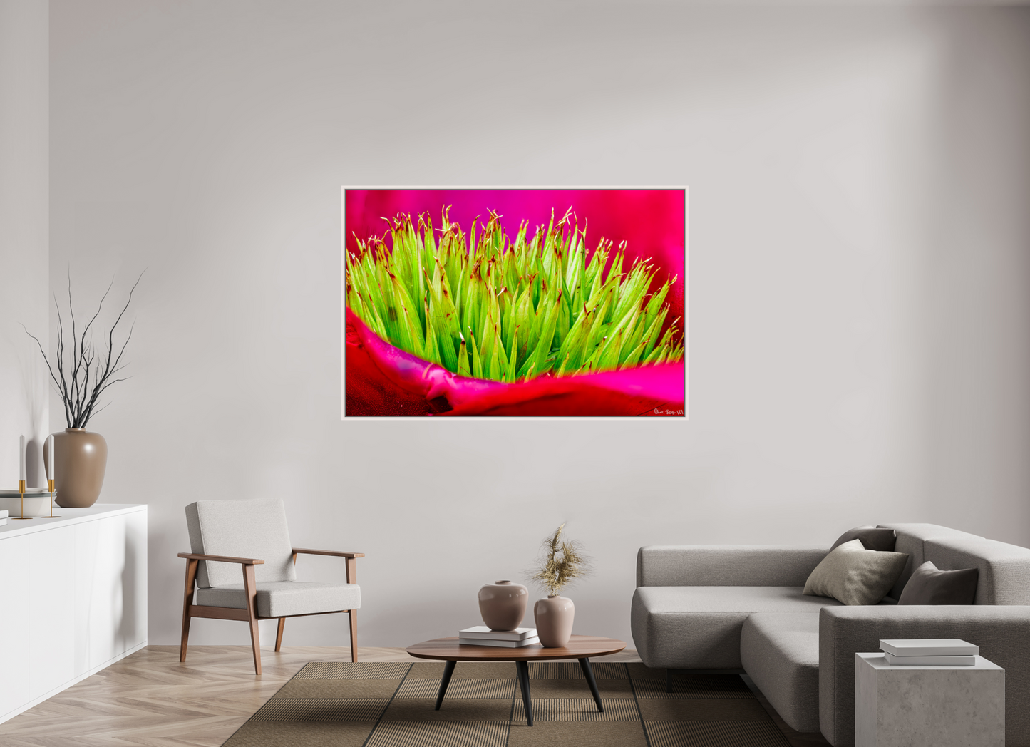 66 x 44″, Floater Frame Maple White Spiked
