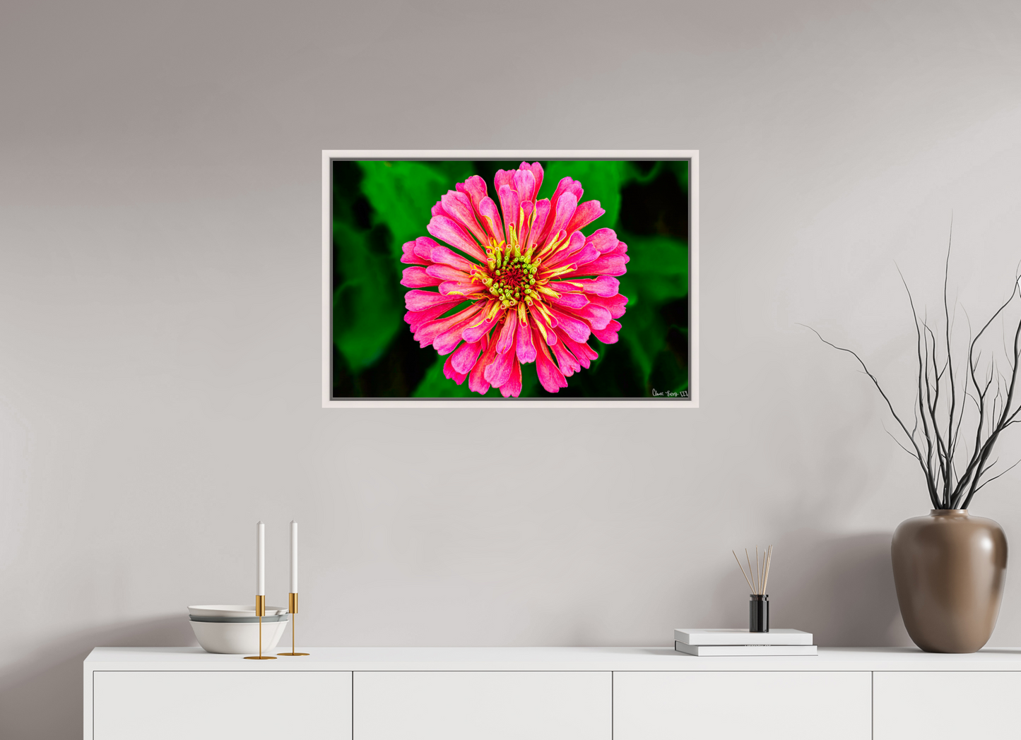 30 x 20″, Floater Frame Maple White Peach Summer
