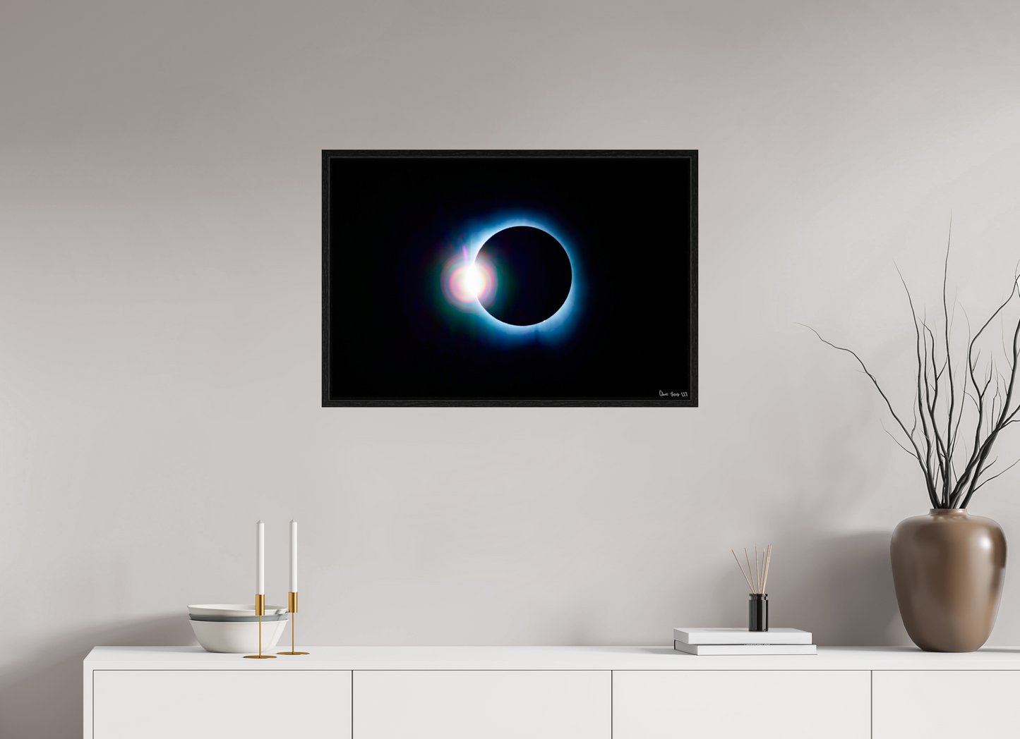 30 x 20″, Floater Frame Black Oak Terra, Luna, and Sol