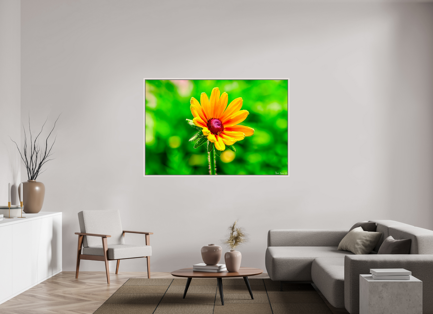66 x 44″, Floater Frame Maple White Stillness in the Blur