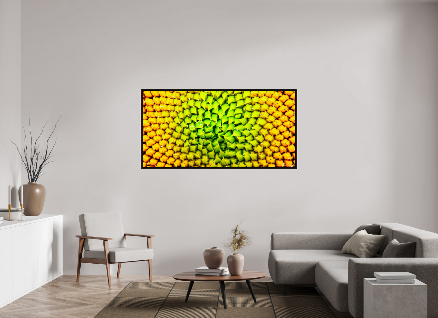 70 x 35″, Floater Frame Black Oak Geometric Harmony