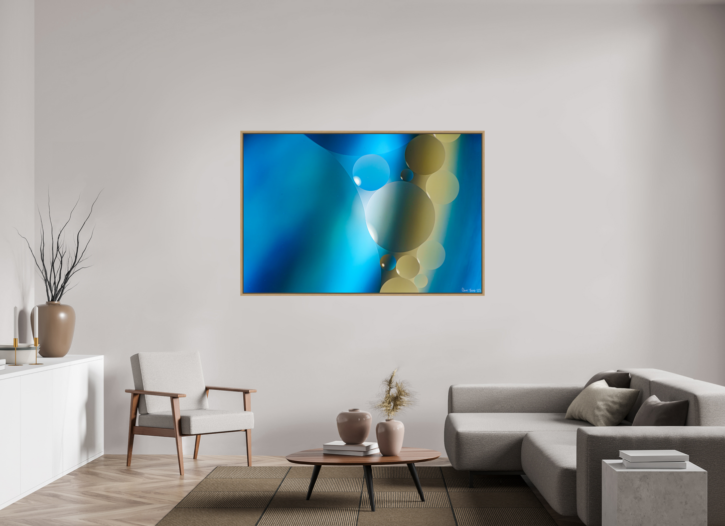 66 x 44″, Floater Frame Natural Oak Contiguous