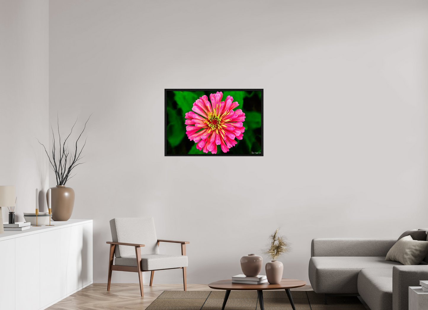36 x 24″, Floater Frame Black Oak Peach Summer