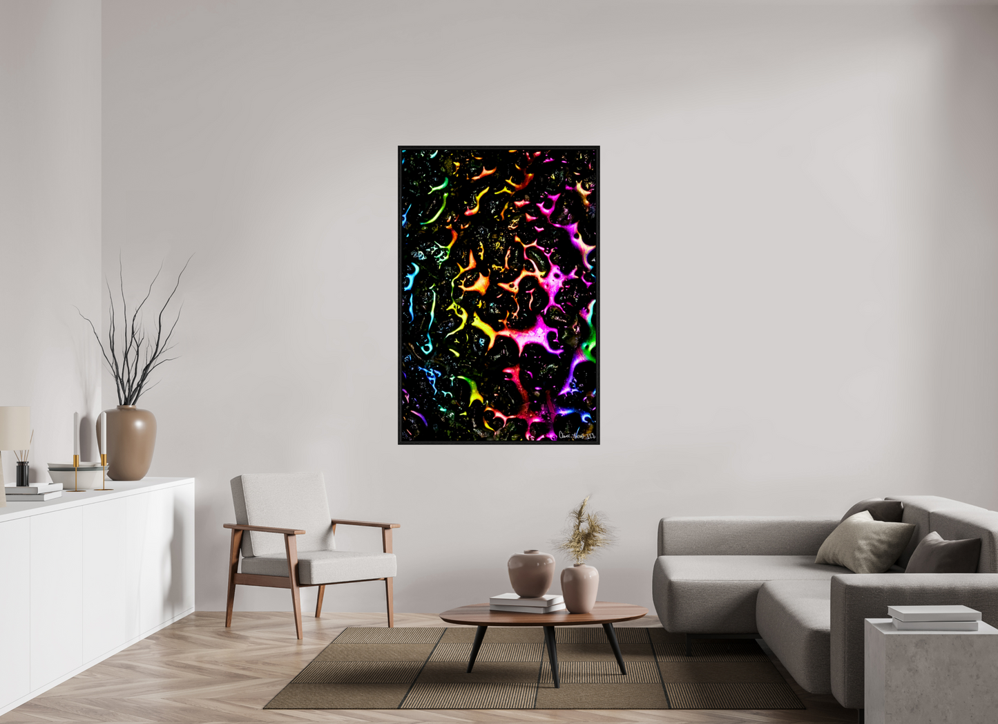 40 x 60″, Floater Frame Black Oak Petroleum Rainbow