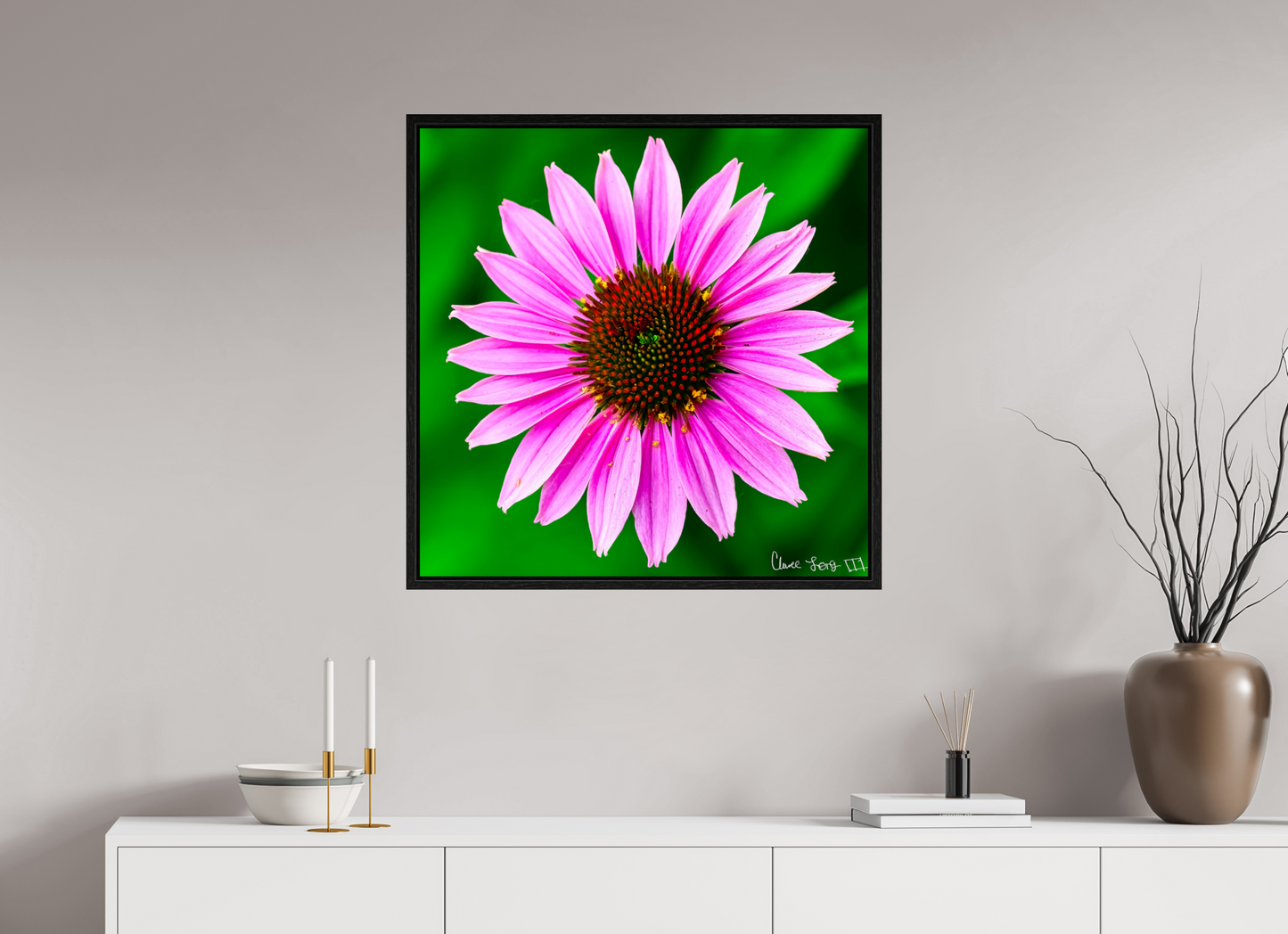 30 x 30″, Floater Frame Black Oak Icosidigon